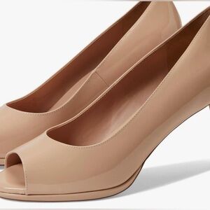 Cole Haan Grand 360 Drado Nude Beige Patent Leather Peep-Toe Heels Size 7.5